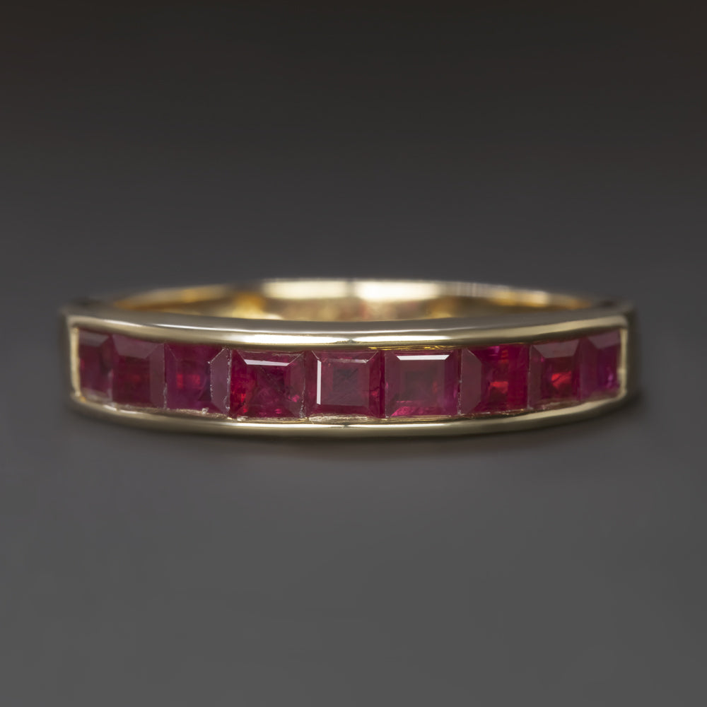 NATURAL RUBY STACKING RING 14k YELLOW GOLD WEDDING BAND SQUARE SLEEK ...