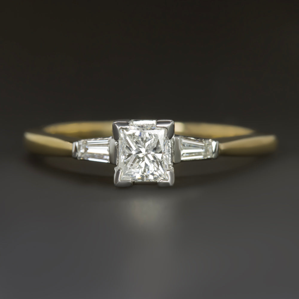 PRINCESS CUT DIAMOND ENGAGEMENT RING F SI2 1/2 CARAT YELLOW GOLD