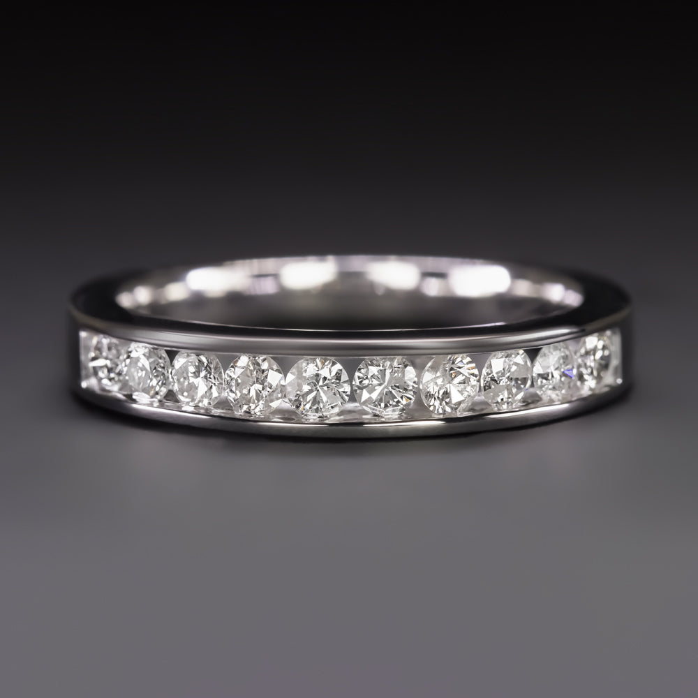 NATURAL DIAMOND WEDDING RING STACKING BAND 14k WHITE GOLD 1/2ct CHANNEL ...