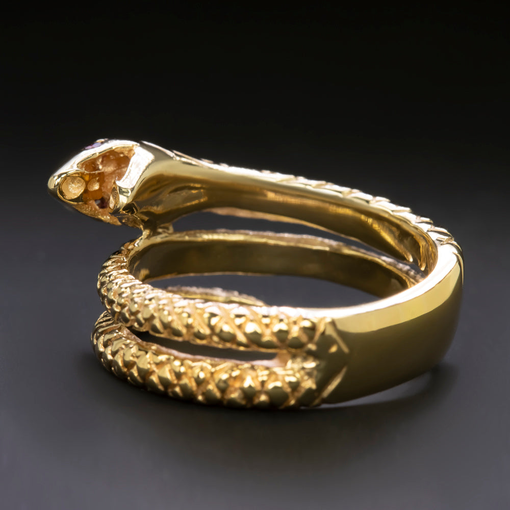 VINTAGE SNAKE RING RUBY EYES 14k YELLOW GOLD WRAP NATURAL