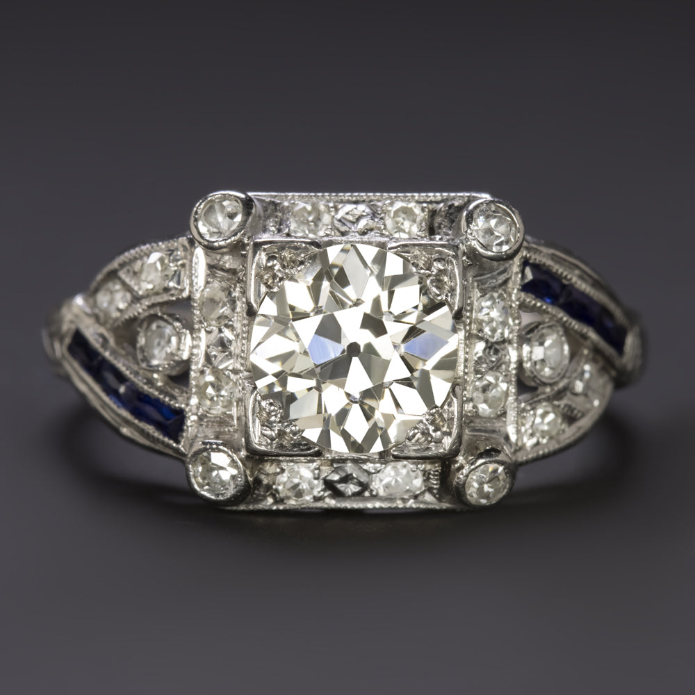1.40ct VINTAGE OLD EUROPEAN CUT DIAMOND ENGAGEMENT RING SAPPHIRE ...