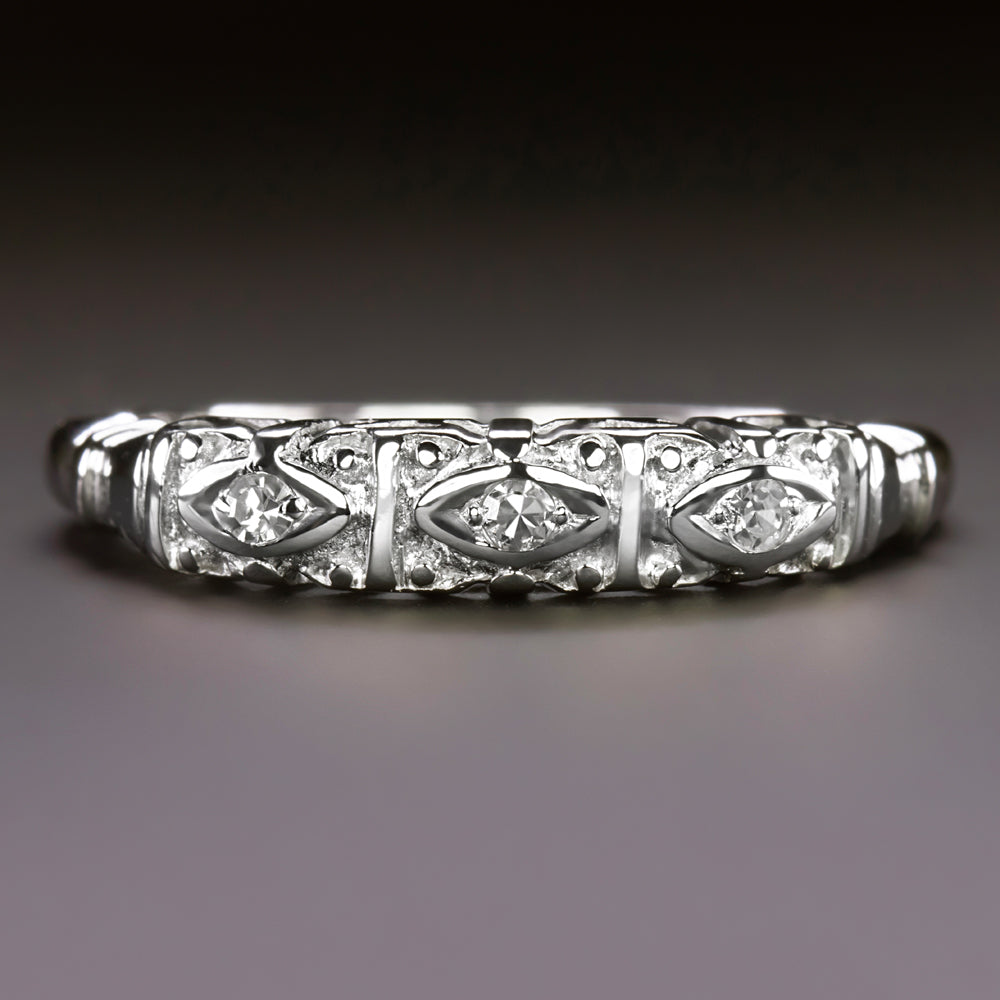 VINTAGE DIAMOND 14k WHITE GOLD WEDDING BAND STACKING RING CLASSIC RETRO ...
