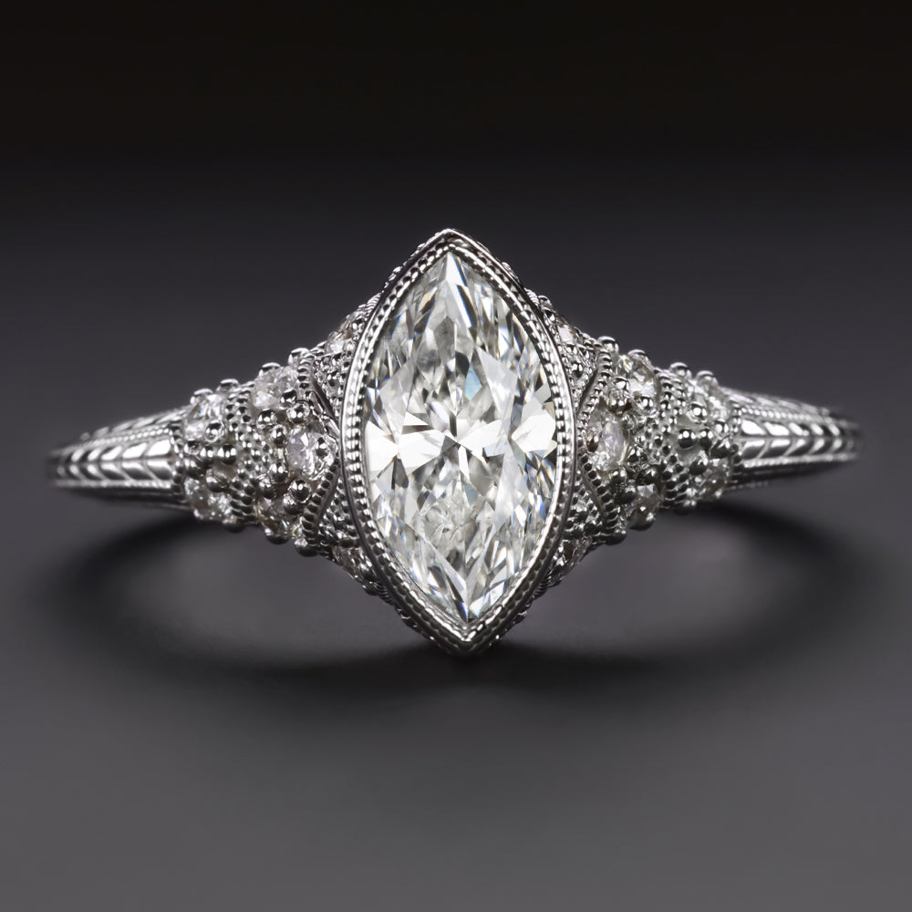 MARQUISE SHAPE DIAMOND ENGAGEMENT RING VINTAGE STYLE 14k