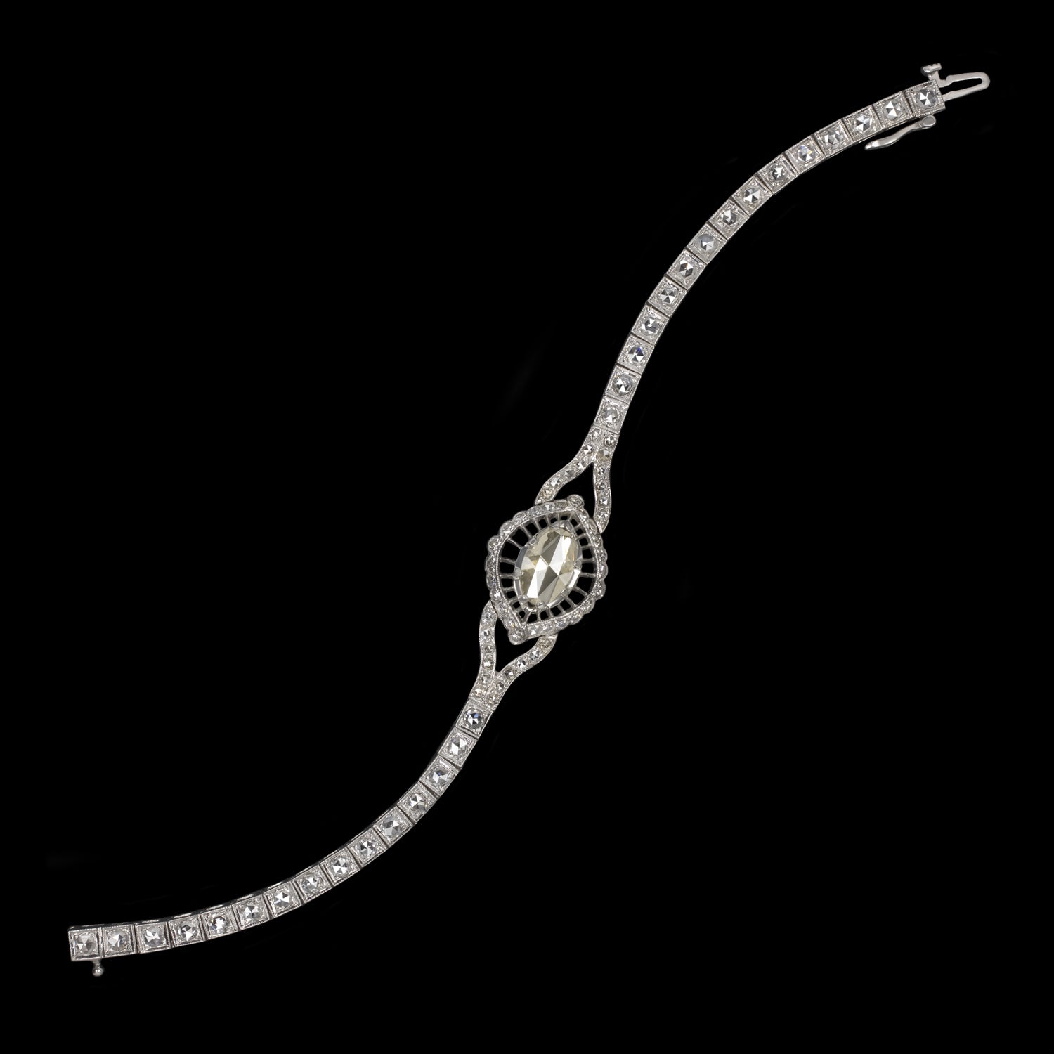 4.93ct ROSE CUT DIAMOND PLATINUM BRACELET ANTIQUE ART NOUVEAU 