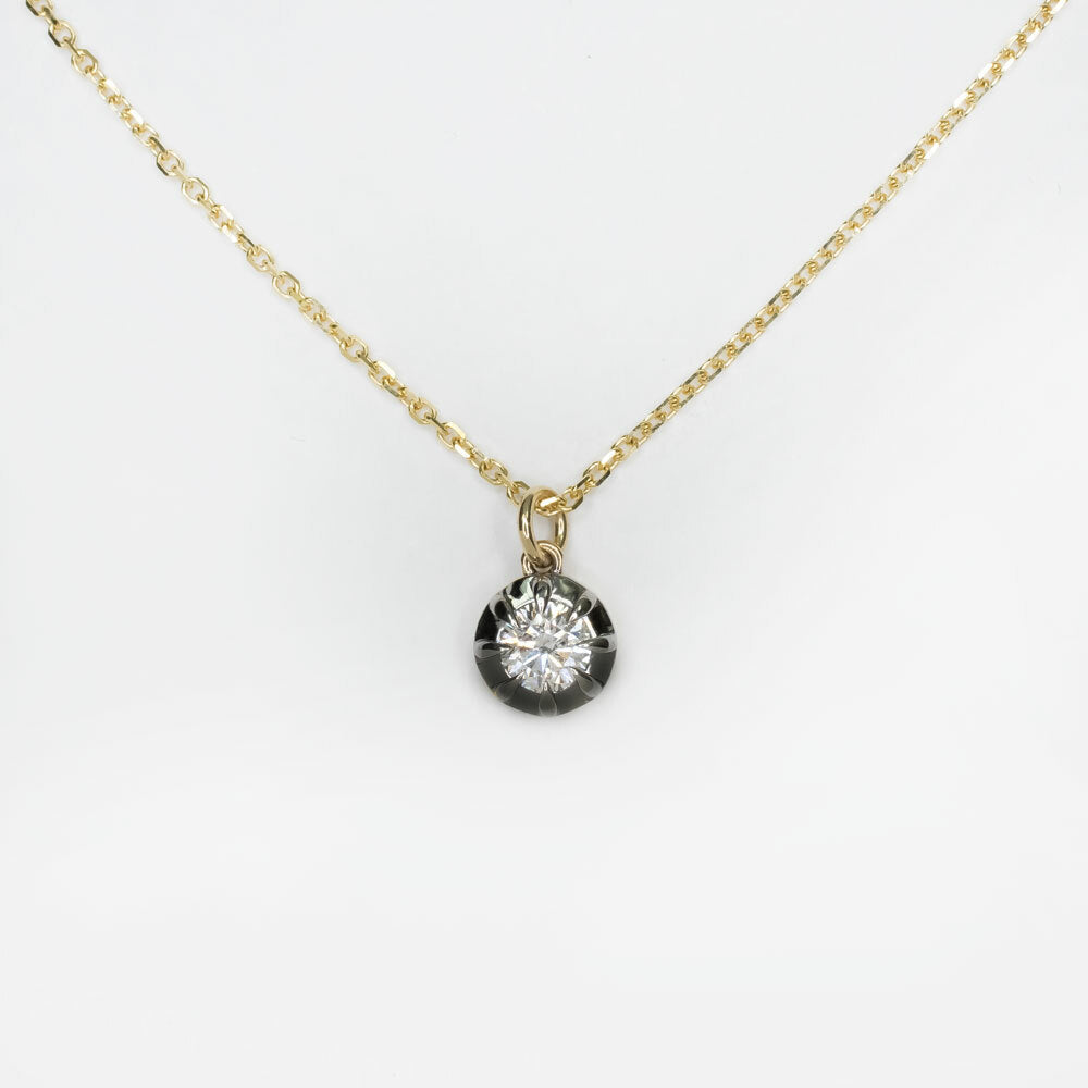 DIAMOND SOLITAIRE NECKLACE 1/4ct VICTORIAN STYLE COLLET 14k GOLD CHARM ...