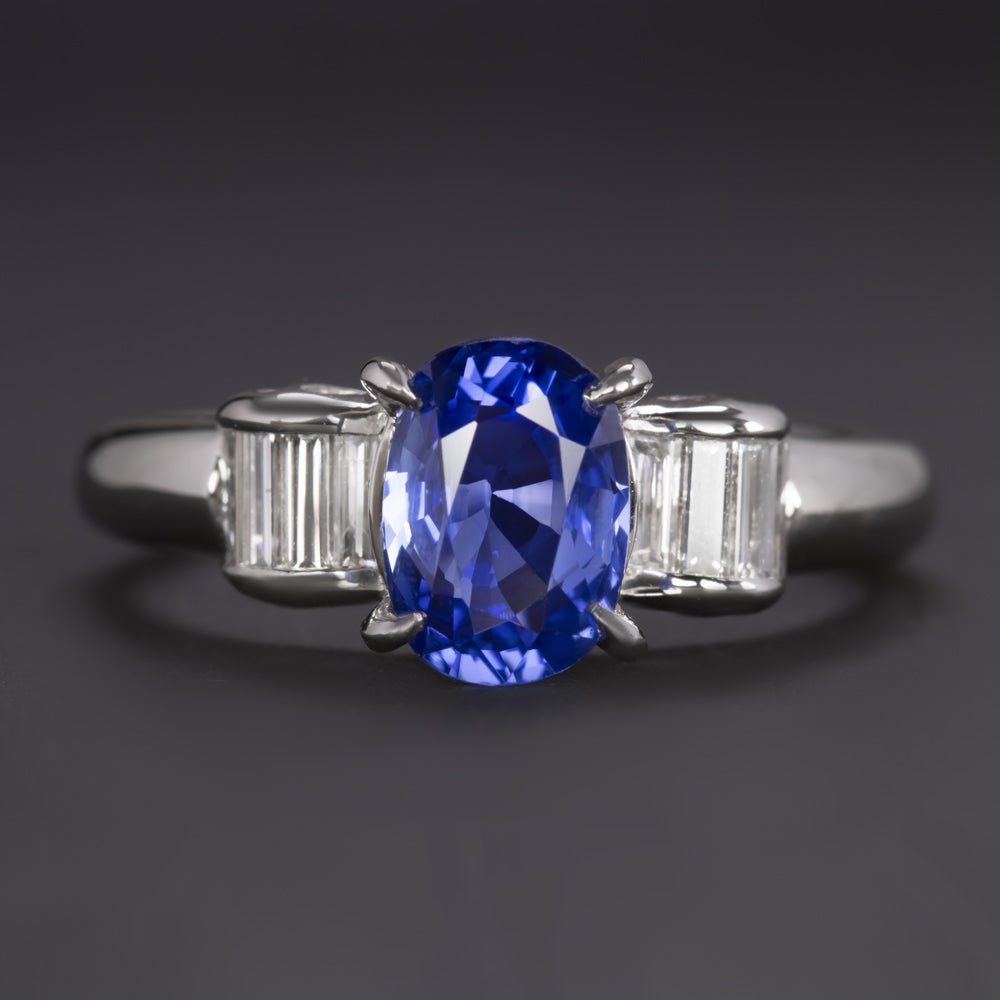 1.95ct SAPPHIRE DIAMOND COCKTAIL RING PLATINUM OVAL SHAPE NATURAL ...