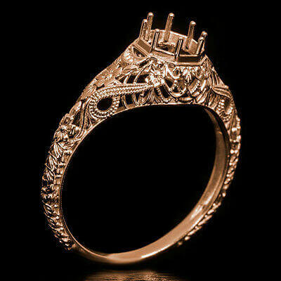 ART DECO STYLE SEMI MOUNT FILIGREE ENGRAVED ENGAGEMENT RING