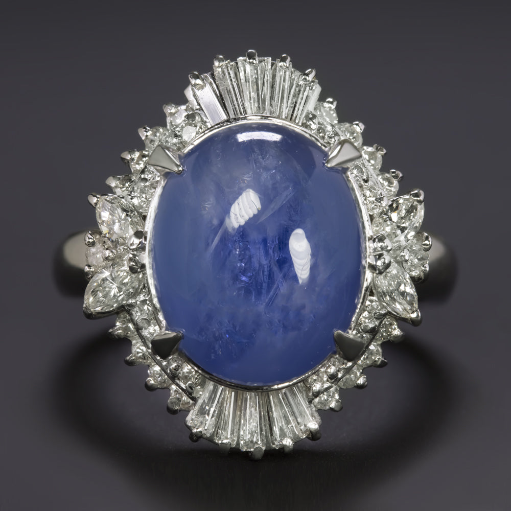 NATURAL STAR SAPPHIRE DIAMOND COCKTAIL RING 15 gram PLATINUM