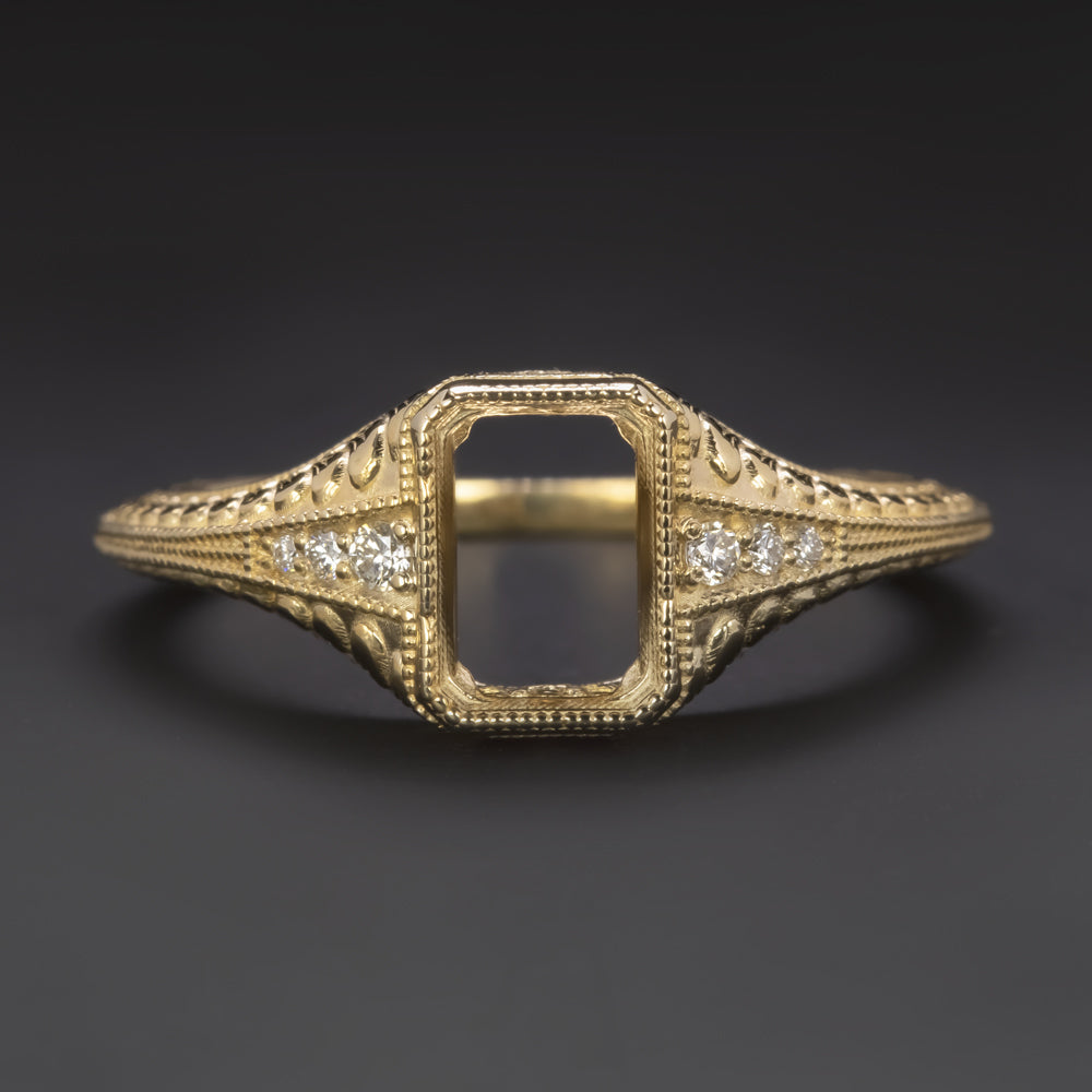 VINTAGE STYLE DIAMOND SEMI MOUNT ENGAGEMENT RING SETTING 7x5mm EMERALD ...