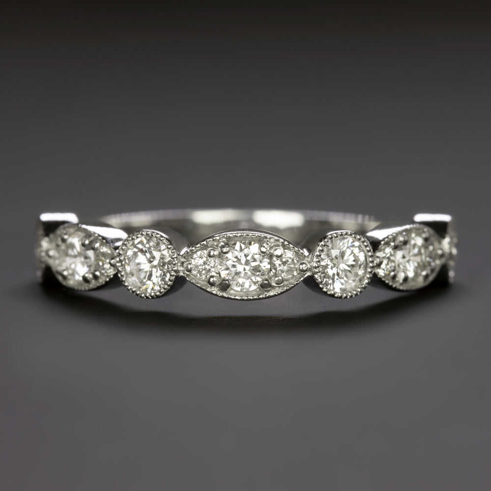 VINTAGE STYLE DIAMOND WEDDING BAND STACKING RING 14k WHITE GOLD ...