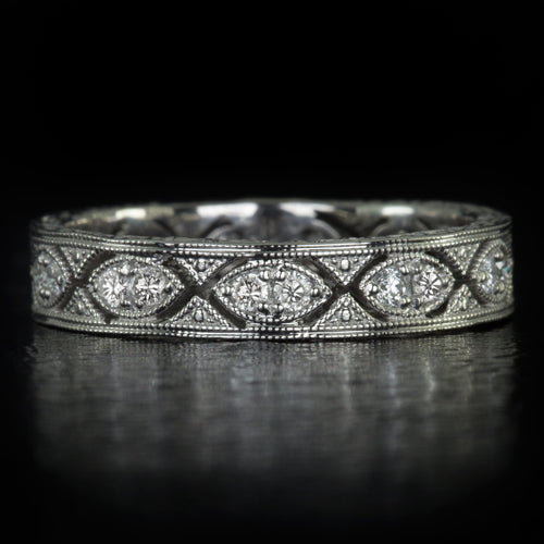 VINTAGE STYLE ART DECO ROUND CUT DIAMOND WEDDING BAND STACKABLE