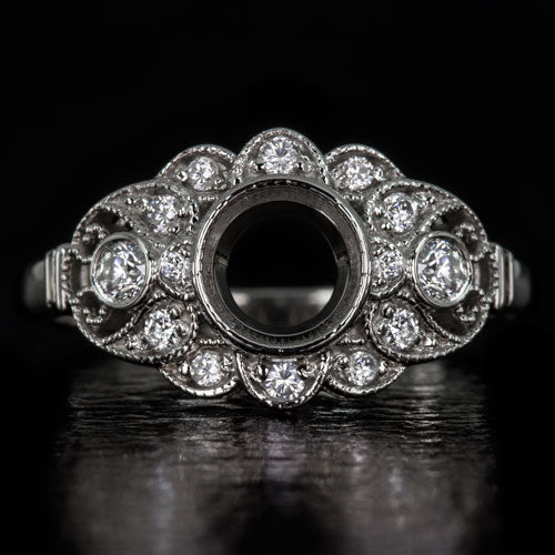 VINTAGE STYLE DIAMOND MOUNT BEZEL ROUND FLOWER ENGAGEMENT RING