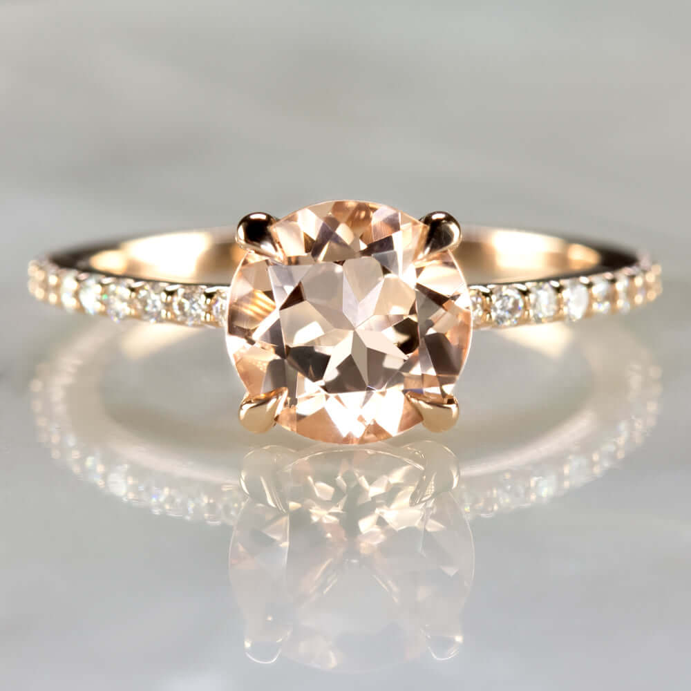 PEACH MORGANITE NATURAL DIAMOND ENGAGEMENT RING ROUND CUT
