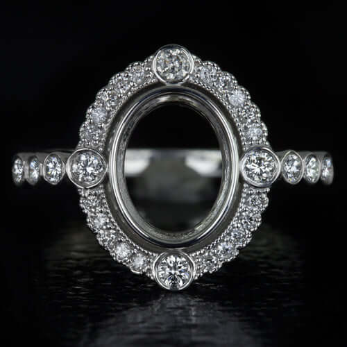 VINTAGE STYLE DIAMOND BEZEL 9x7 2ct OVAL MOUNT ENGAGEMENT RING