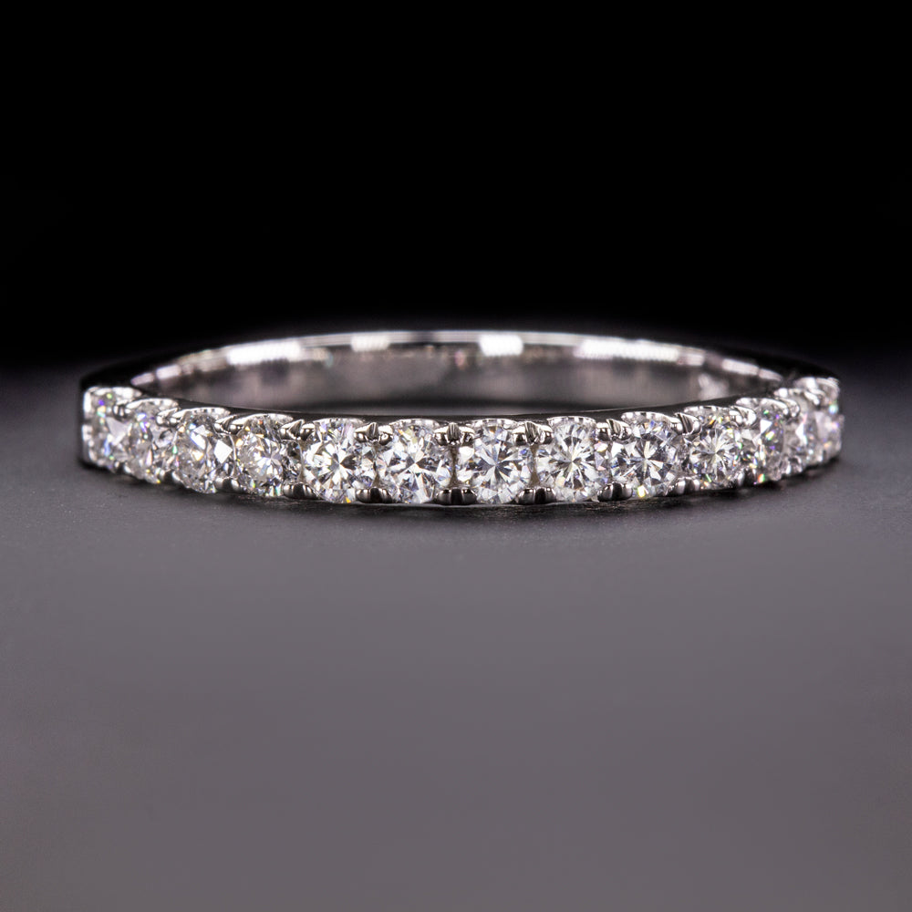 NATURAL DIAMOND WEDDING BAND 2mm HALF ETERNITY STACKING RING WHITE