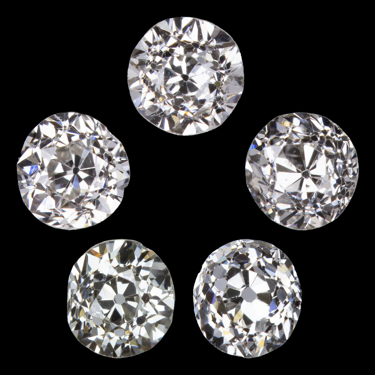 2.05ct OLD MINE CUT DIAMOND 5 STONE LAYOUT H-J VS-SI LOOSE PARCEL ...