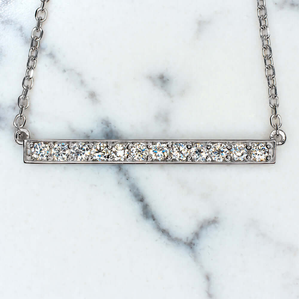 NATURAL DIAMOND BAR NECKLACE .36c G SI WHITE GOLD PAVE MODERN ...