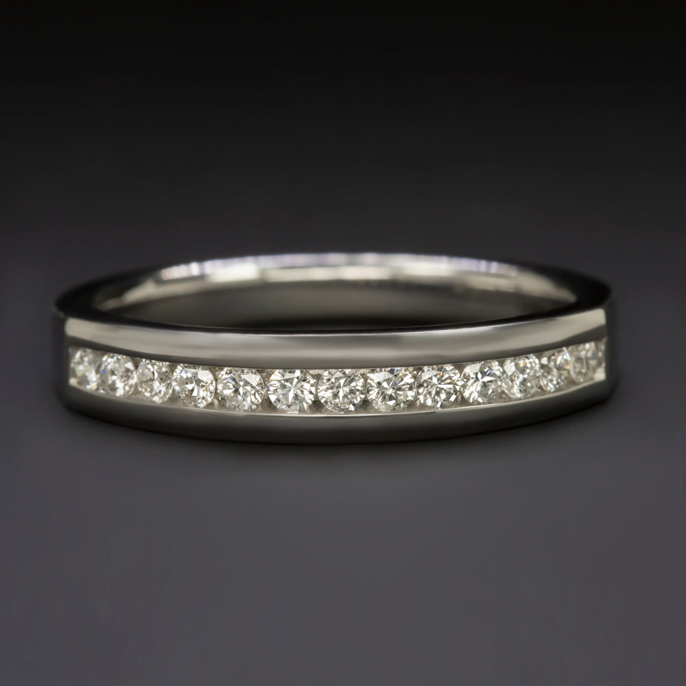 NATURAL DIAMOND WEDDING RING STACKING BAND 18k WHITE GOLD 1/4ct CHANNEL ...