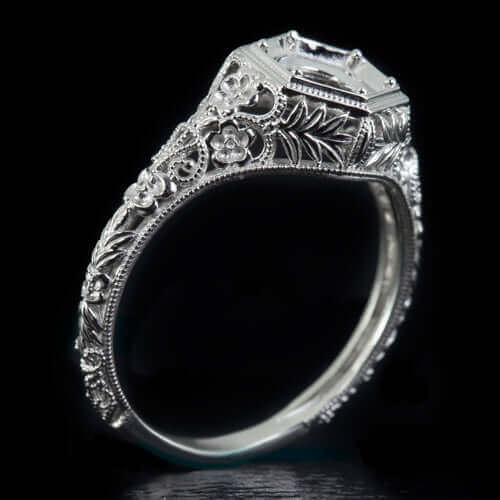 ART NOUVEAU ENGAGEMENT RING SETTING VINTAGE STYLE FLORAL SEMI