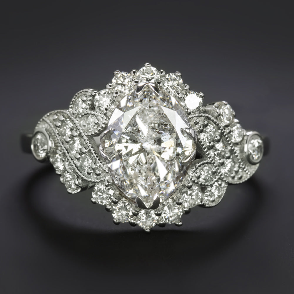 VINTAGE STYLE DIAMOND COCKTAIL RING OVAL SHAPE NATURAL 14k