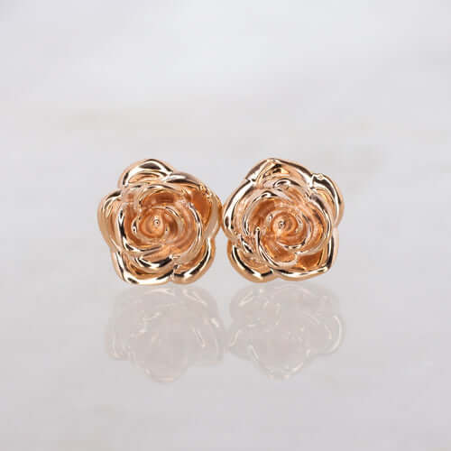 14K GOLD ROSE STUDS 7m FLORAL EARRINGS BOTANICAL FLOWER MINIMALIST