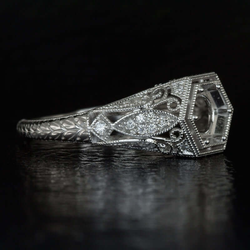 VINTAGE STYLE DIAMOND PLATINUM ENGAGEMENT RING SETTING 6MM ART DECO ...