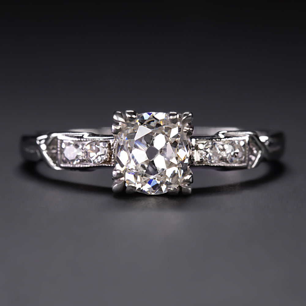 OLD MINE CUT DIAMOND ENGAGEMENT RING GIA CERTIFIED PLATINUM