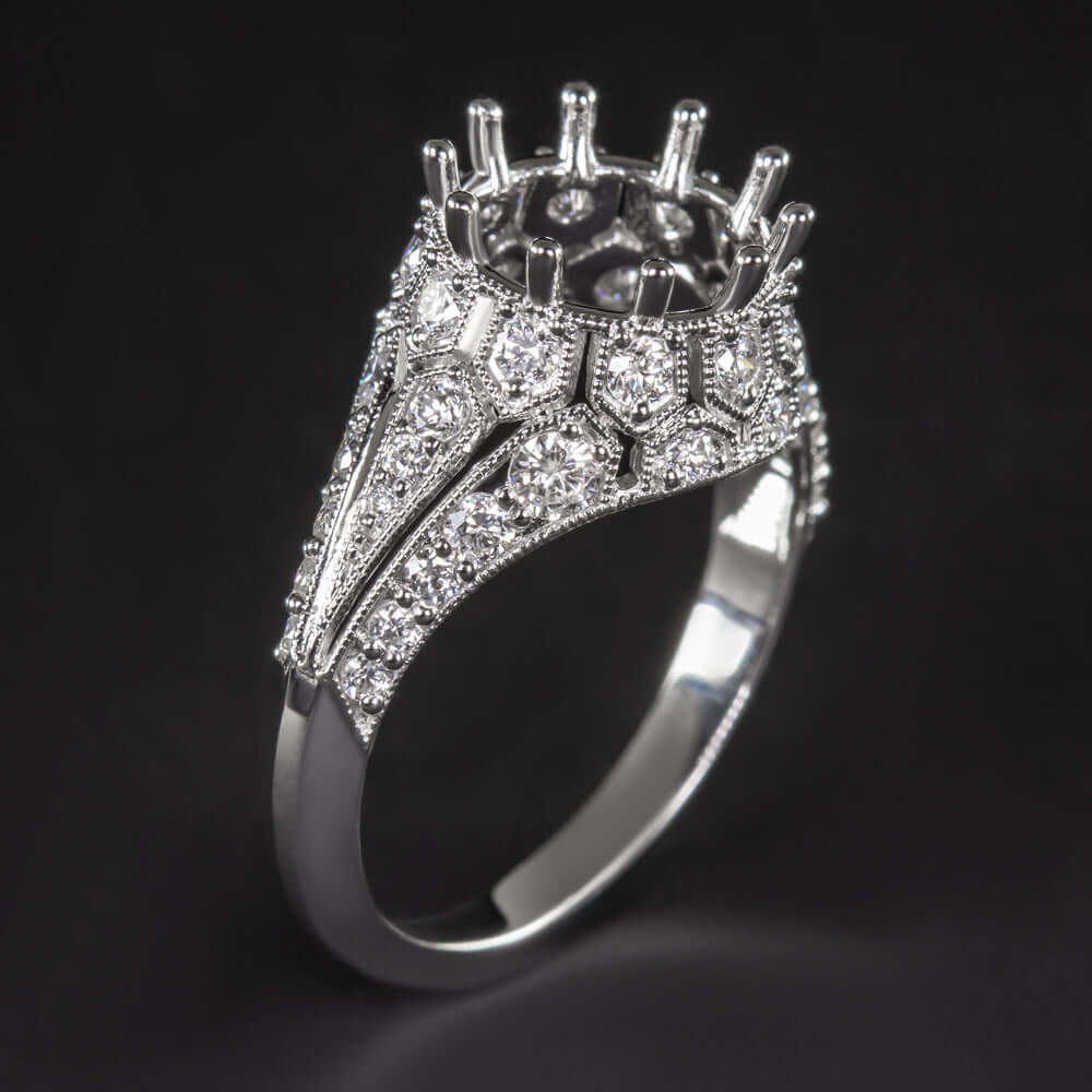 DIAMOND VINTAGE STYLE RING SETTING 9mm ROUND 3CT SEMI MOUNT