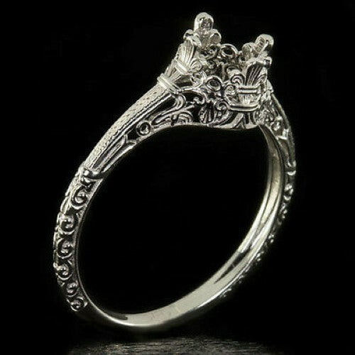 ENGAGEMENT RING SETTING VINTAGE STYLE FILIGREE ROUND CUSHION