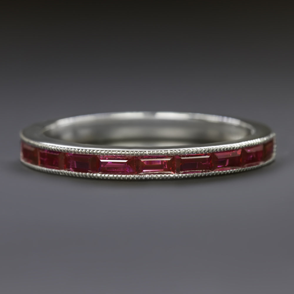 NATURAL RUBY HALF ETERNITY BAND WHITE GOLD RING VINTAGE STYLE