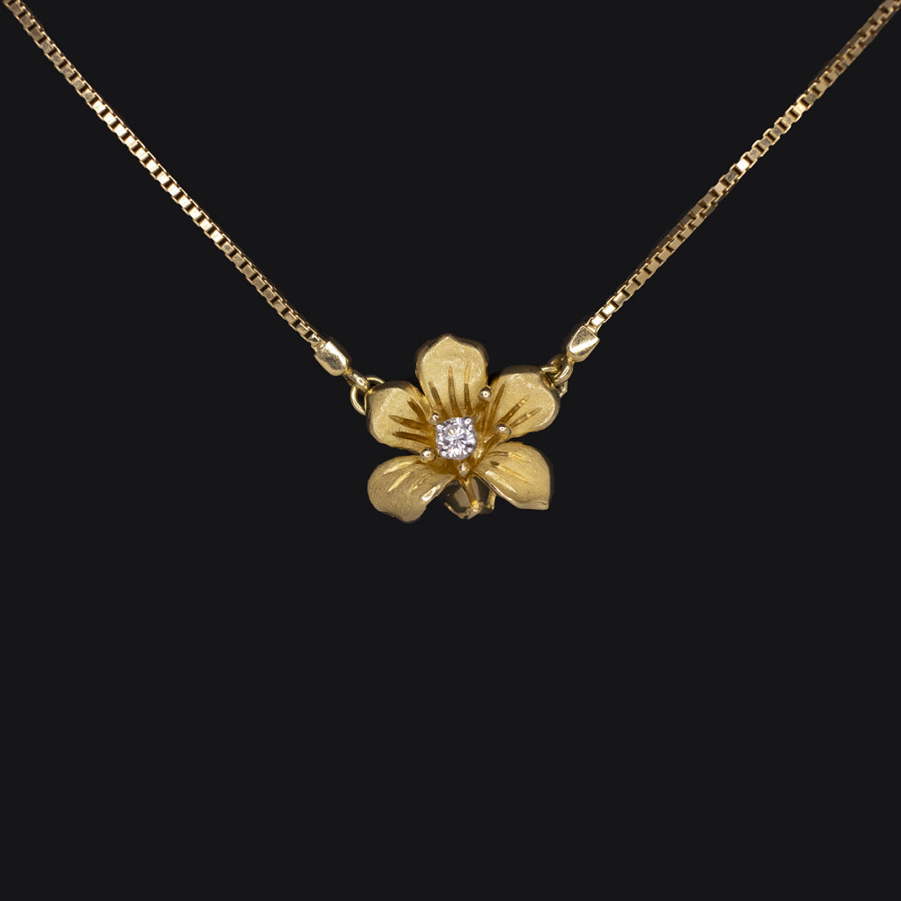 DIAMOND FLOWER PENDANT NECKLACE 18k YELLOW GOLD F VS2 NATURAL