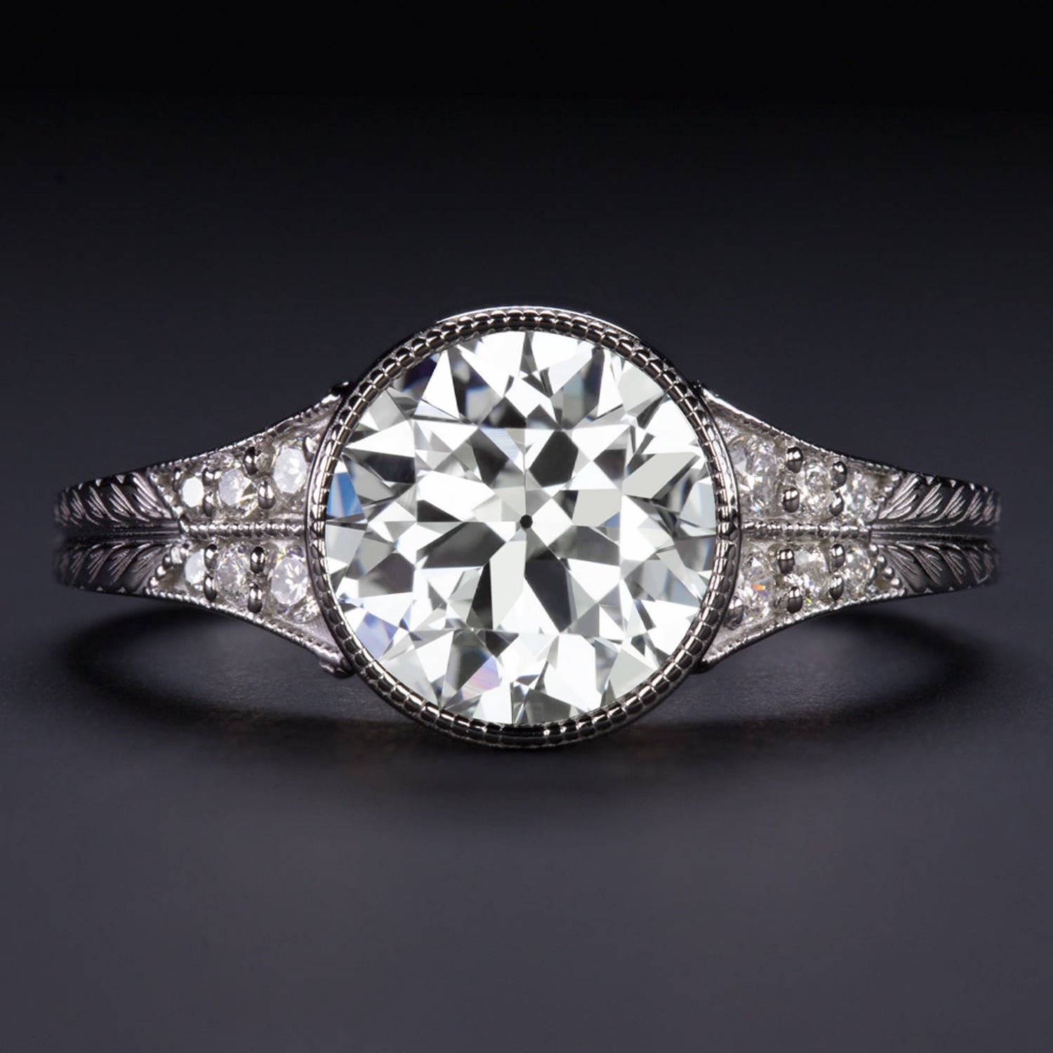 GIA CERTIFIED F VS1 DIAMOND ENGAGEMENT RING OLD EUROPEAN CUT