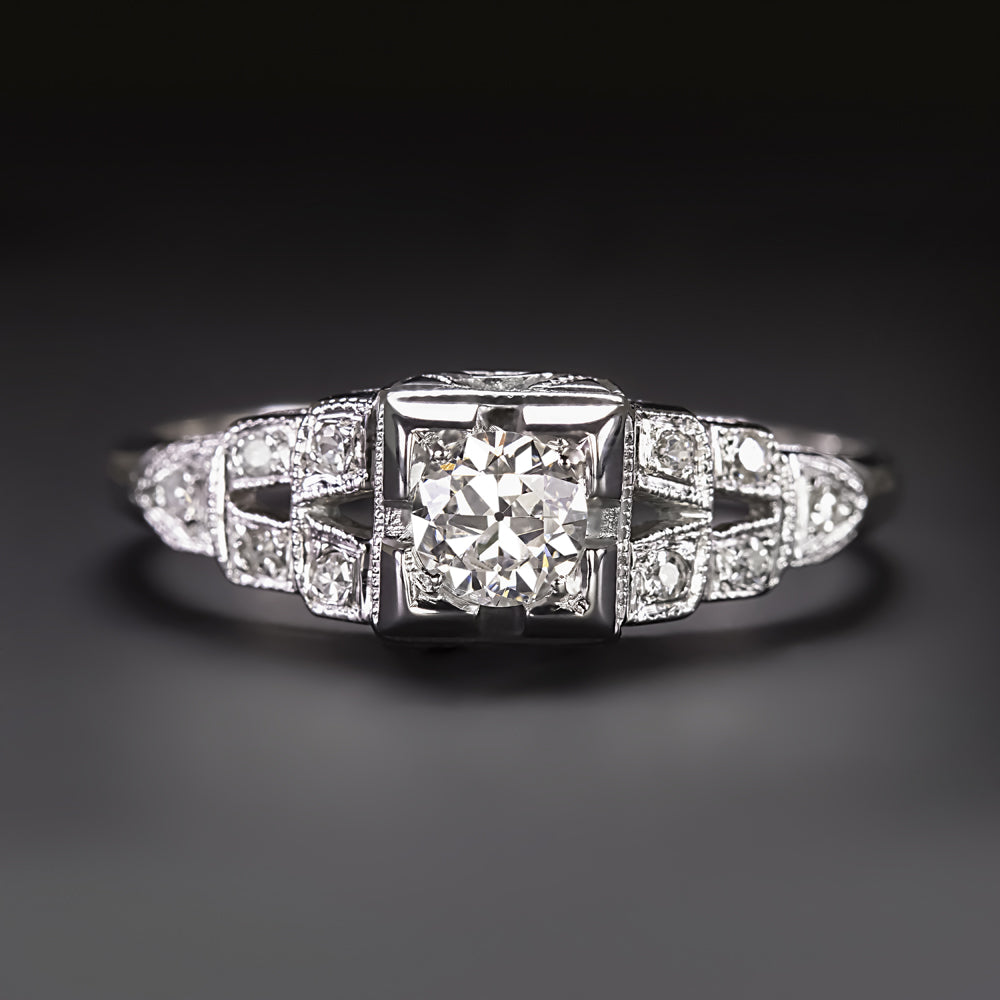 ART DECO DIAMOND ENGAGEMENT RING 18k WHITE GOLD OLD EUROPEAN CUT ...