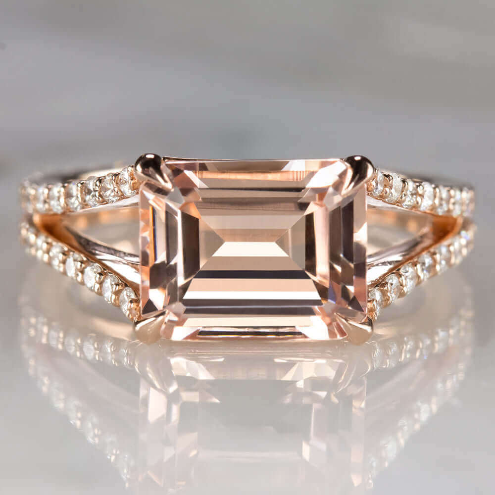 2.7 EMERALD CUT MORGANITE .60ct DIAMOND COCKTAIL RING EAST WEST PINK ...