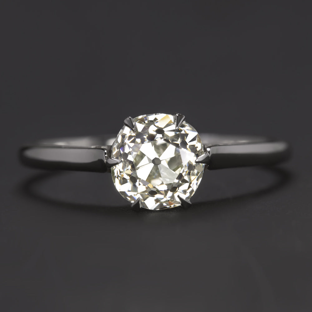 OLD MINE CUT DIAMOND ENGAGEMENT RING PLATINUM SOLITAIRE ANTIQUE CLASSIC