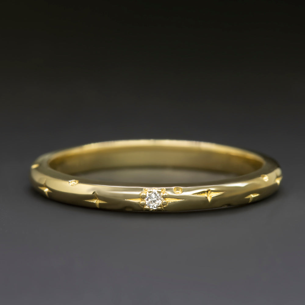 VINTAGE STYLE DIAMOND WEDDING BAND STACKING RING STARBURST 14k YELLOW ...