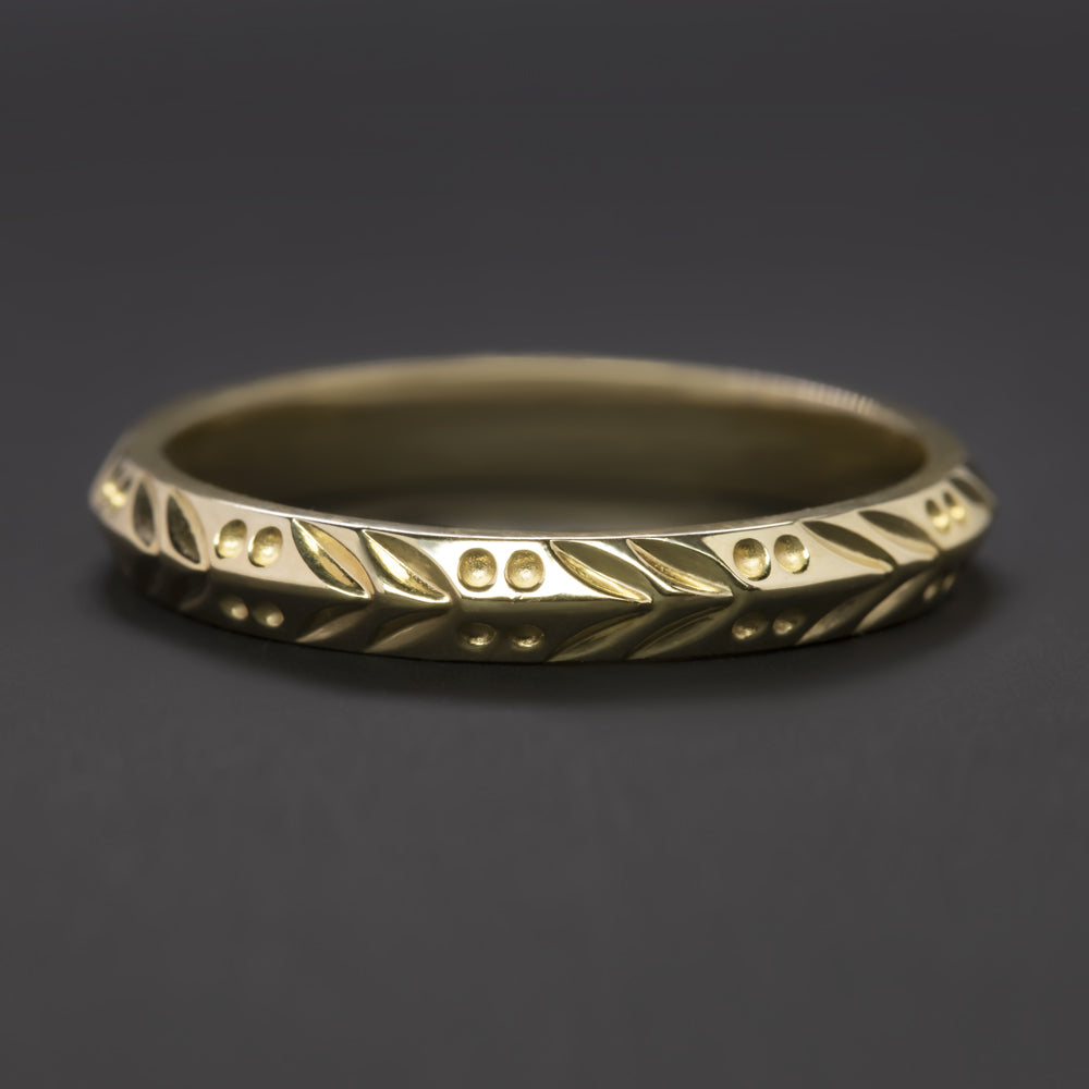 VINTAGE STYLE ENGRAVED 14k YELLOW GOLD WEDDING BAND STACKING RING ...