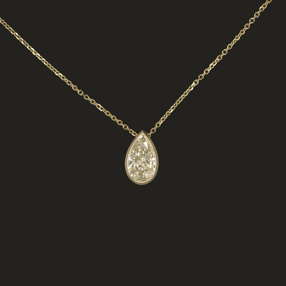 DIAMOND SOLITAIRE PENDANT NECKLACE PEAR SHAPE CUT 14k