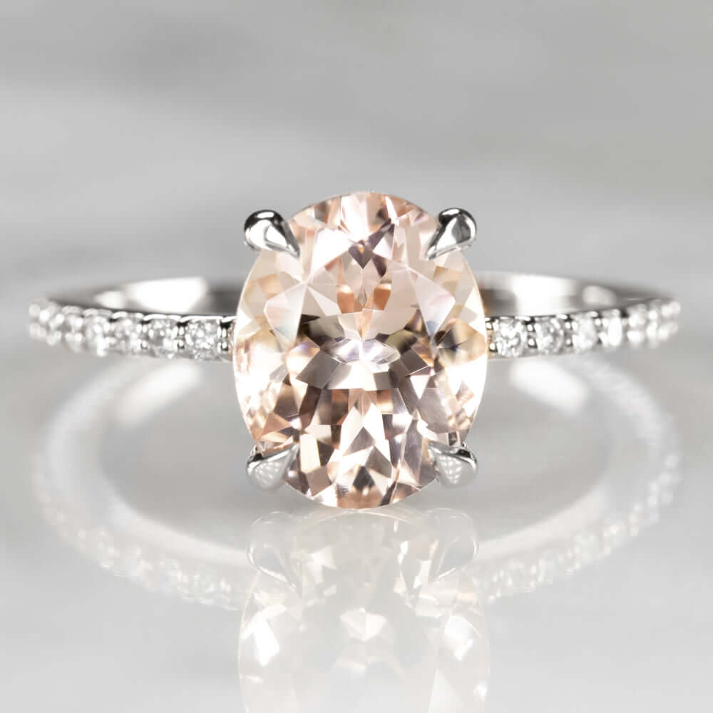 MORGANITE ENGAGEMENT RING DIAMOND PAVE BAND OVAL ROSE GOLD