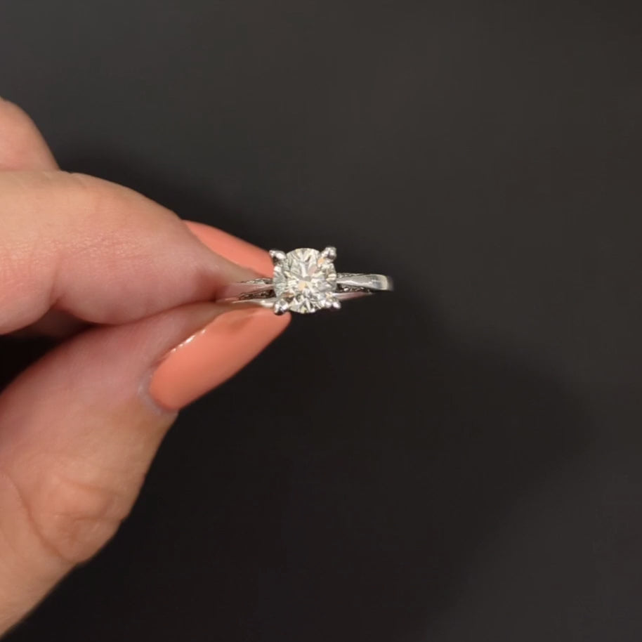 1 CARAT DIAMOND TACORI ENGAGEMENT RING CERTIFIED H SI2 ROUND CUT 18k WHITE GOLD