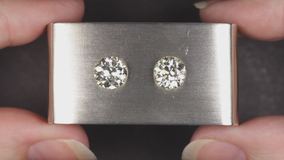 3.91ct OLD EUROPEAN CUT DIAMOND STUD EARRINGS GIA CERTIFIED O-P VS VINTAGE PAIR