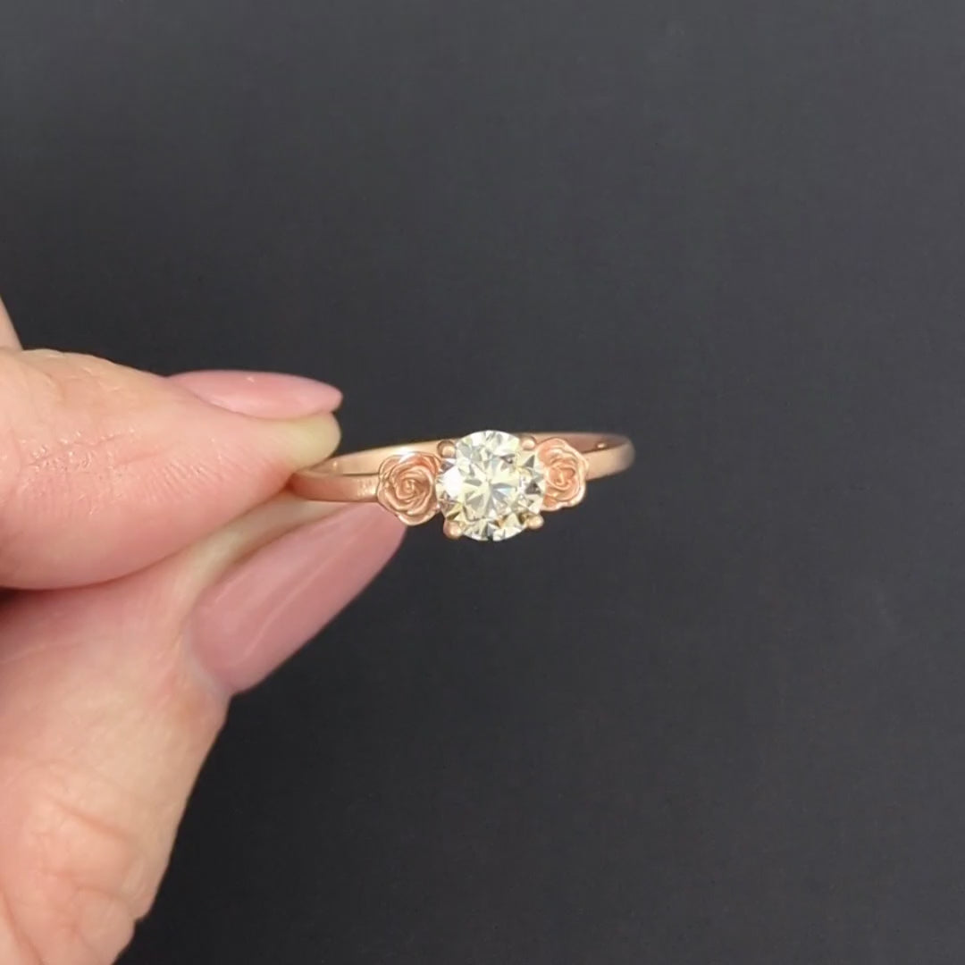 1 CARAT CHAMPAGNE DIAMOND RING FLOWER BLOSSOM 14k ROSE GOLD VERY GOOD ROUND CUT