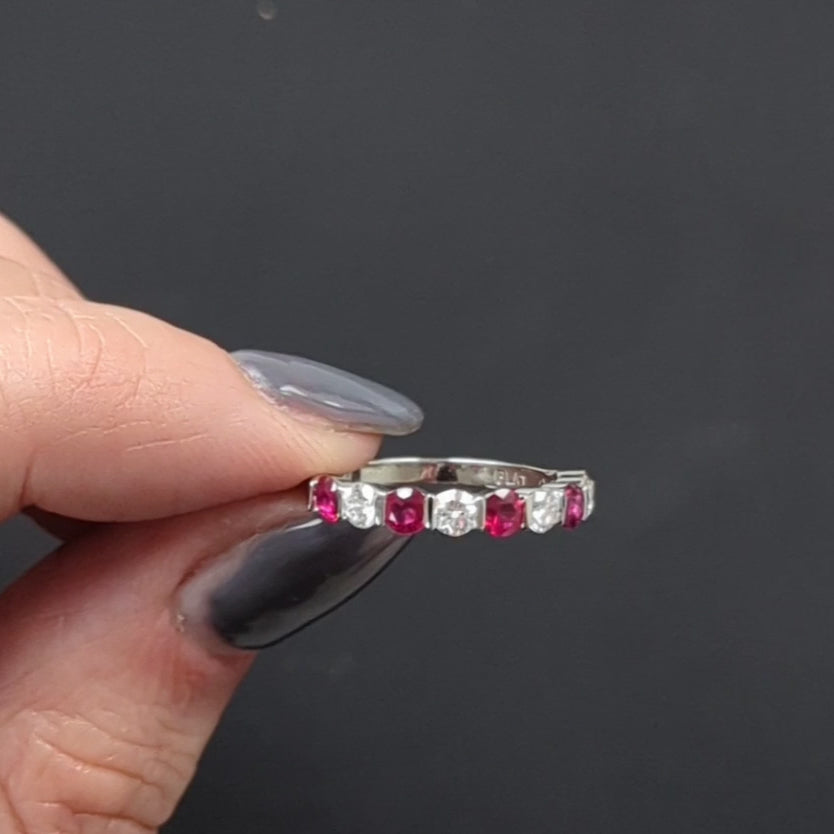 RUBY DIAMOND PLATINUM WEDDING RING STACKING RING TOP QUALITY F VS EXCELLENT CUT