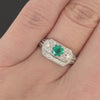 EMERALD DIAMOND ART DECO RING VINTAGE STYLE 3 STONE PLATINUM GREEN COCKTAIL