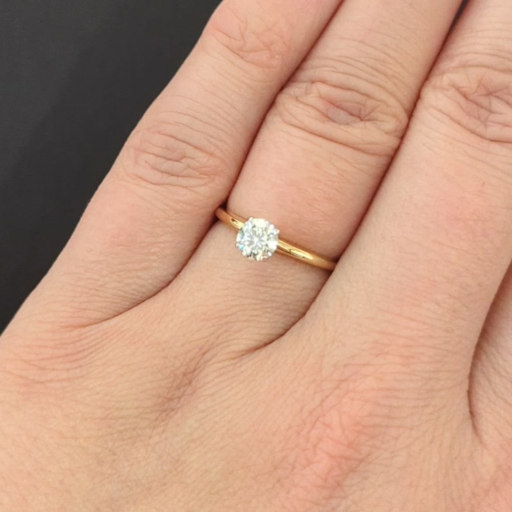 DIAMOND SOLITAIRE ENGAGEMENT RING 1/2ct H VS ROUND CUT 14k TWO TONE YELLOW GOLD