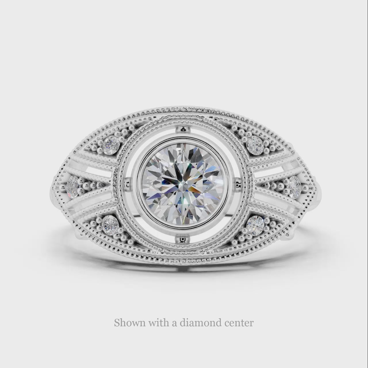 ART DECO DIAMOND SEMI-MOUNT 5mm ROUND BEZEL COCKTAIL SETTING RING VINTAGE STYLE