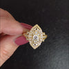 0.59ct DIAMOND NAVETTE RING VINTAGE STYLE ART DECO COCKTAIL YELLOW GOLD NATURAL