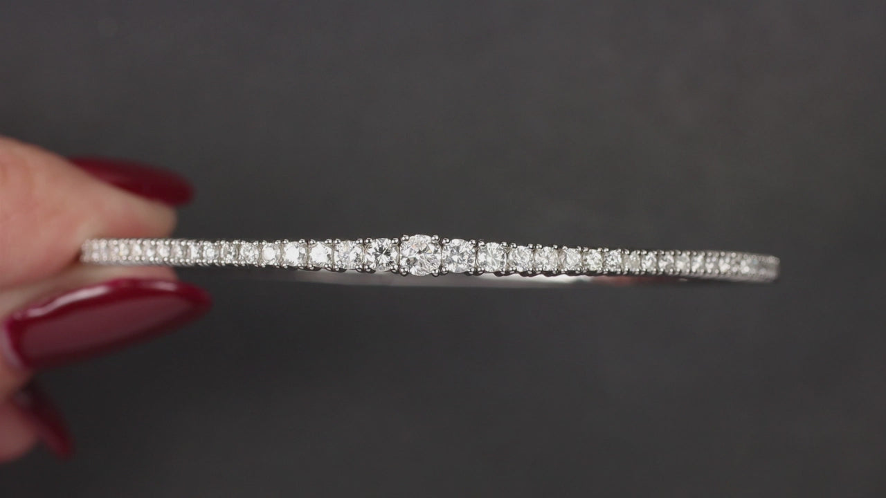 1.35ct NATURAL DIAMOND BANGLE BRACELET GRADUATED 14k WHITE GOLD ROUND CUT