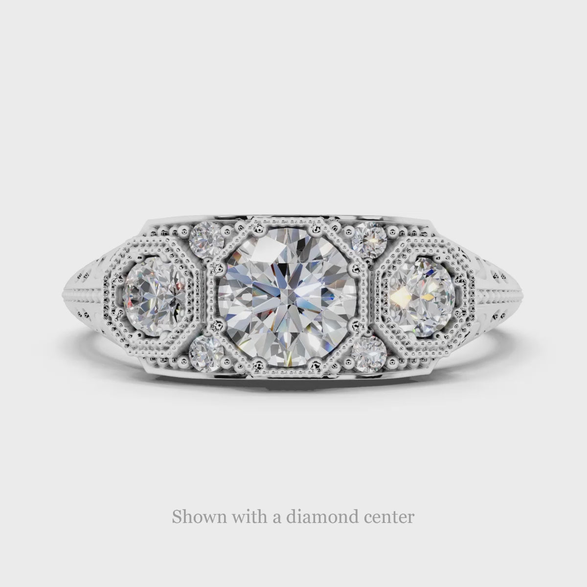 DIAMOND 5mm ROUND VINTAGE STYLE ENGAGEMENT RING SETTING WHITE GOLD 3 STONE MOUNT