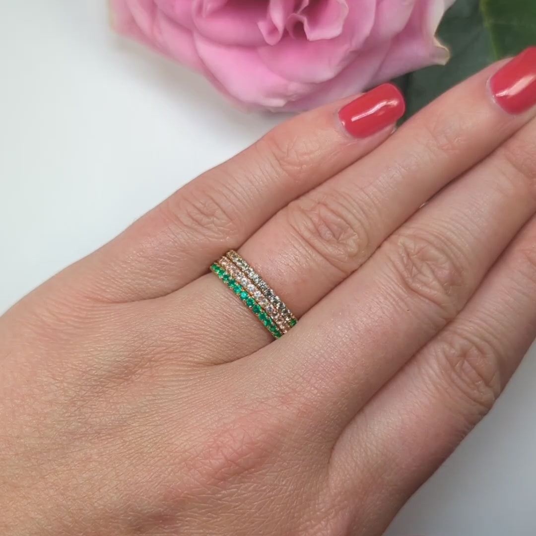 3 RING GIFT SET GREEN SAPPHIRE ONYX LABRADORITE ETERNITY BAND STACKING 14k GOLD